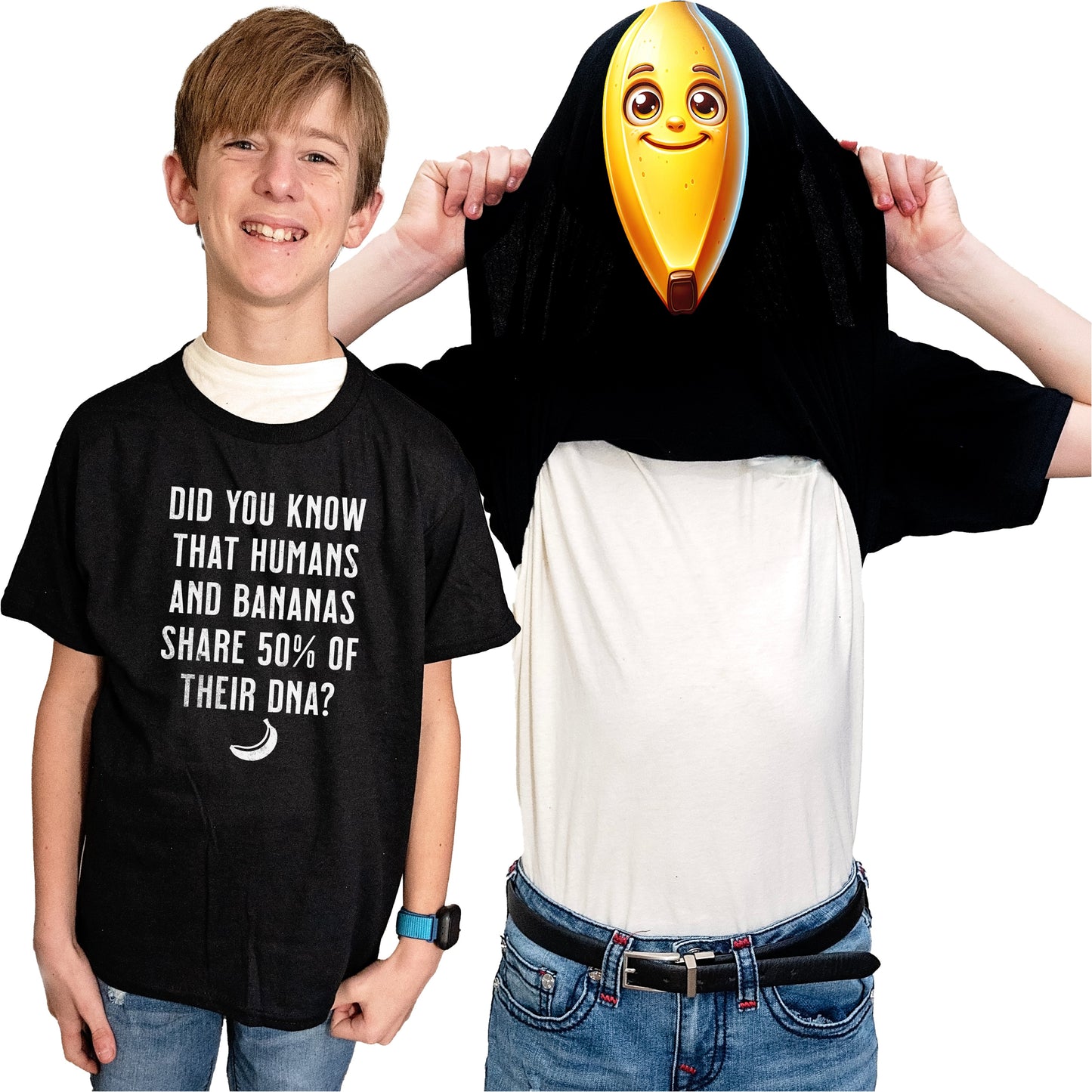 Humans Share 50% DNA with Bananas Flip Shirt - Funny Banana Face T-Shirt Flip Tee