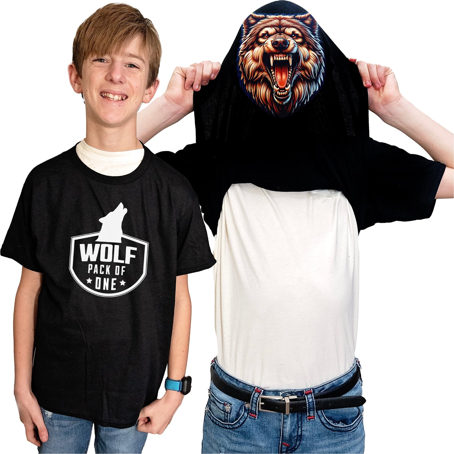Wolf Pack of One Flip Shirt - Funny Wolf Face T-Shirt Flip Tee