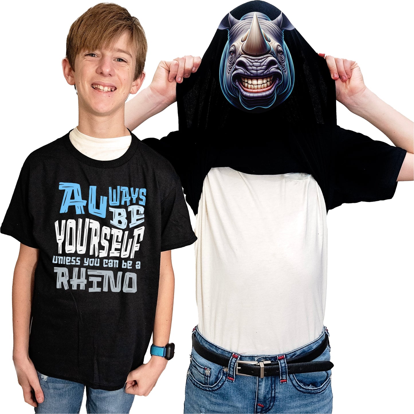 Always Be Yourself Unless You Can Be A Rhino Flip Shirt - Funny Rhinoceros Face T-Shirt Flip Tee