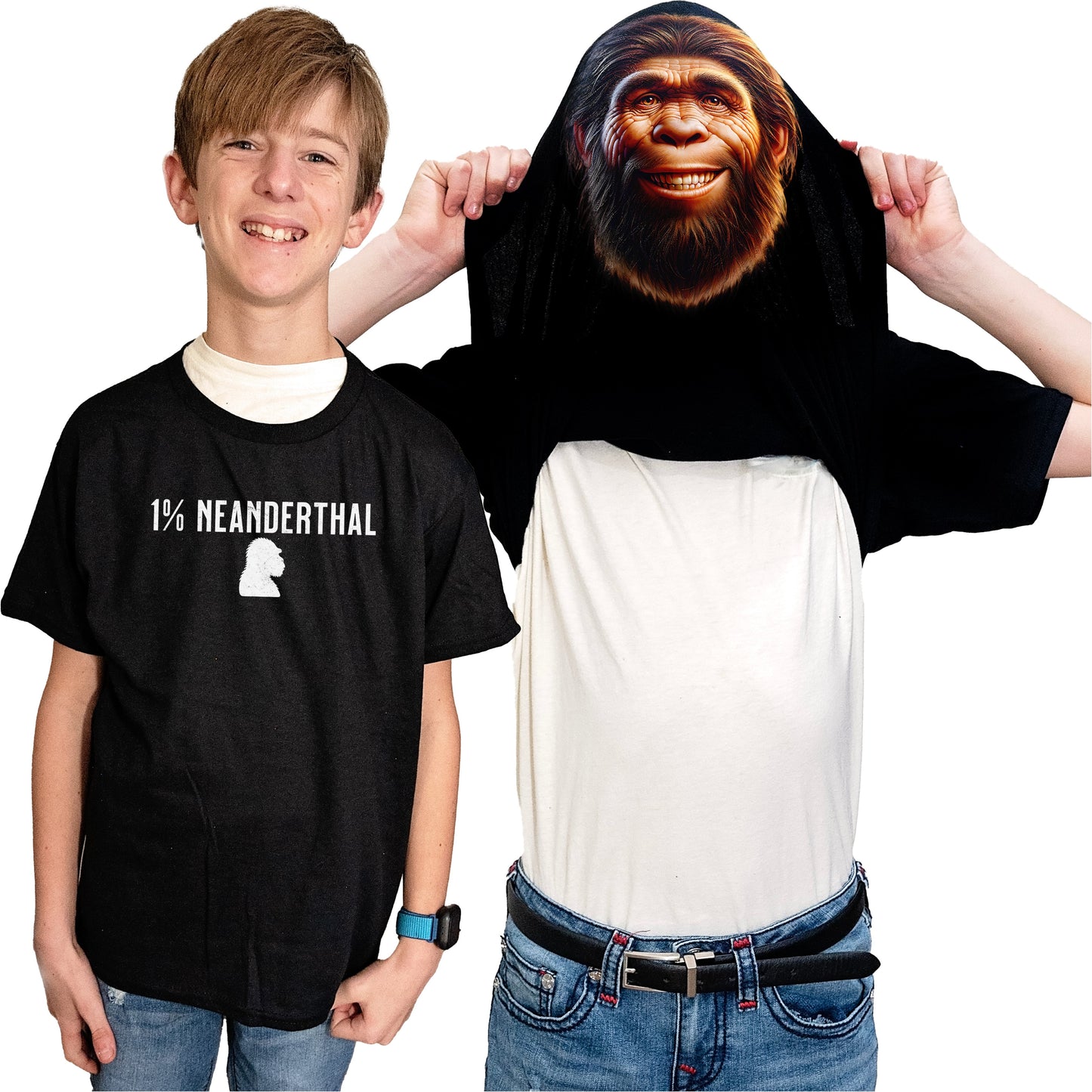 1% Neanderthal Flip Shirt - Funny Caveman Face T-Shirt Flip Tee