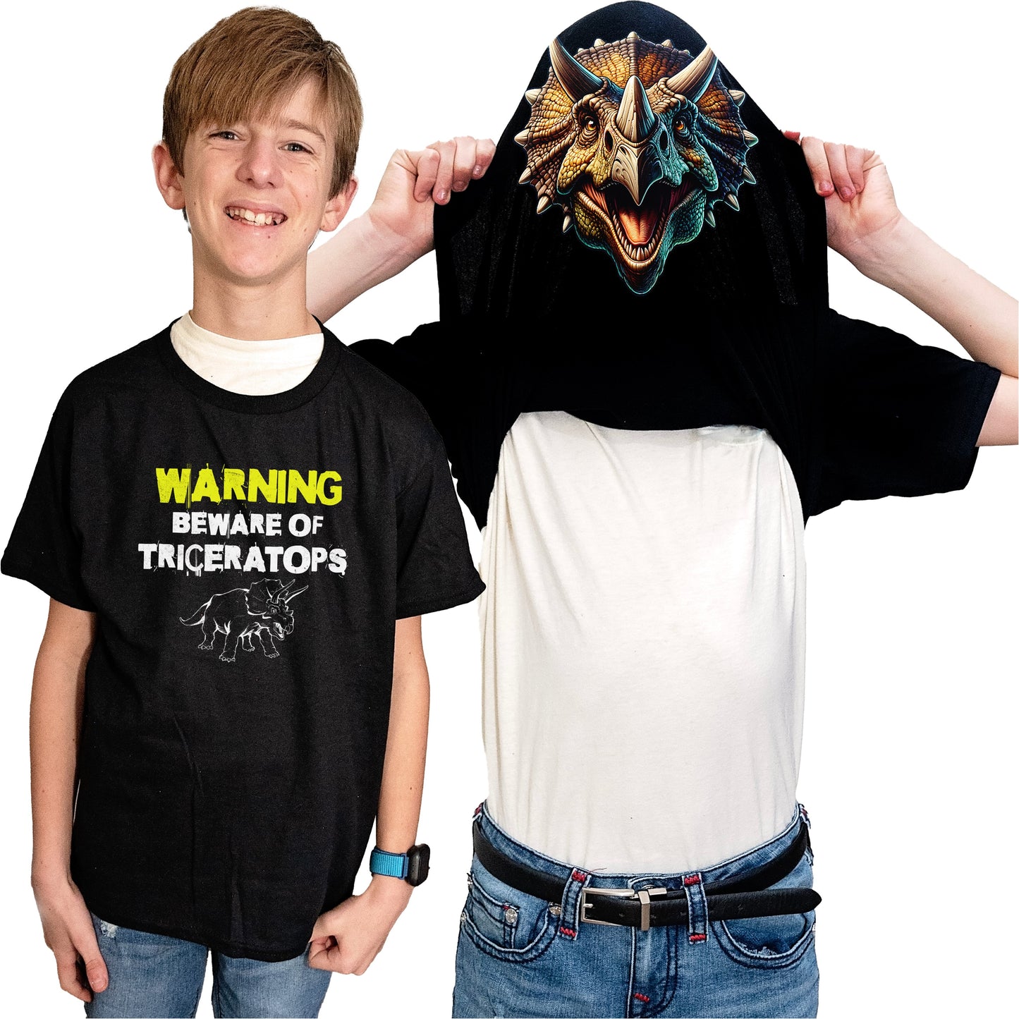 Beware of Triceratops Flip Shirt - Funny Dinosaur T-Shirt Flip Tee