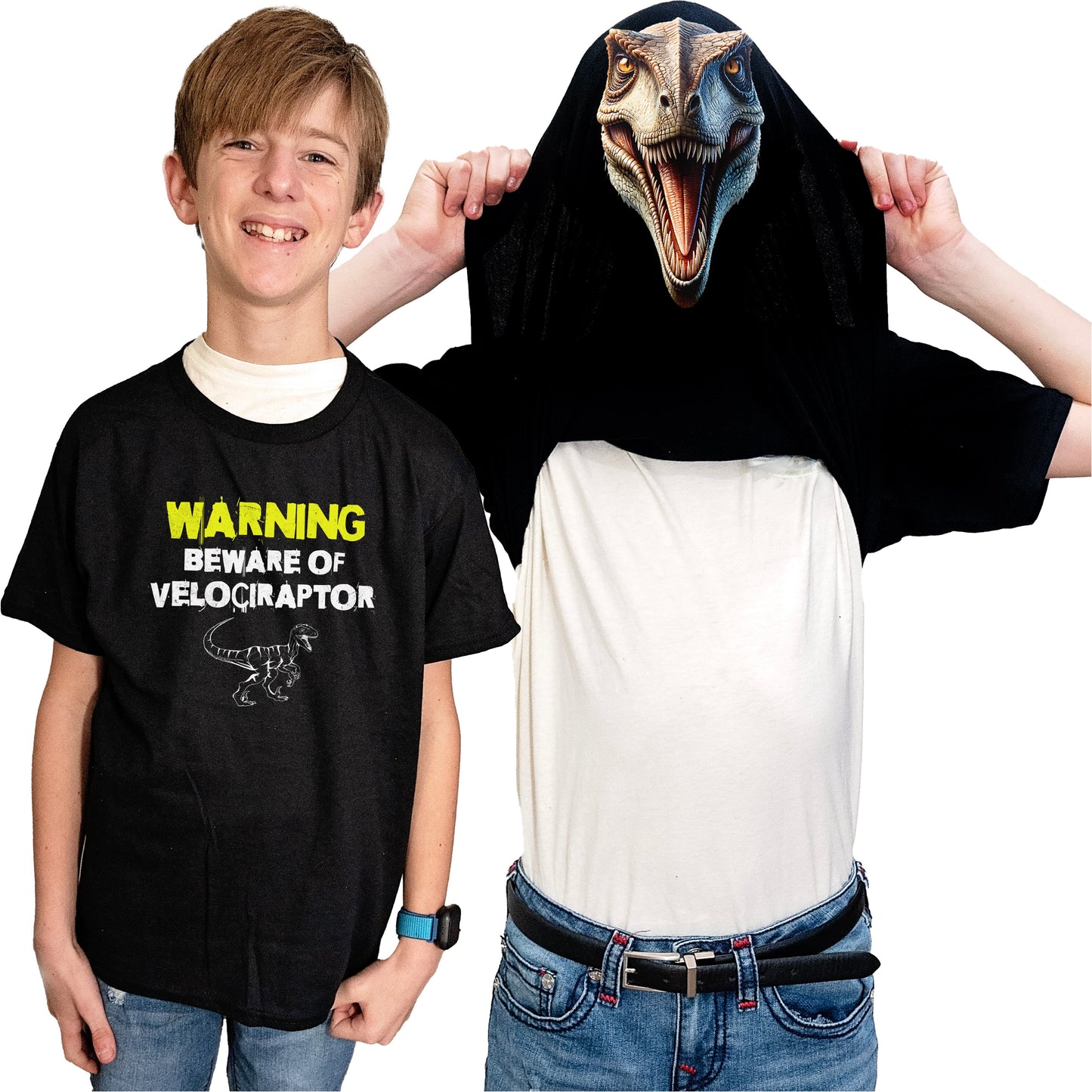 Beware of Velociraptor Flip Shirt - Funny Dinosaur T-Shirt Flip Tee
