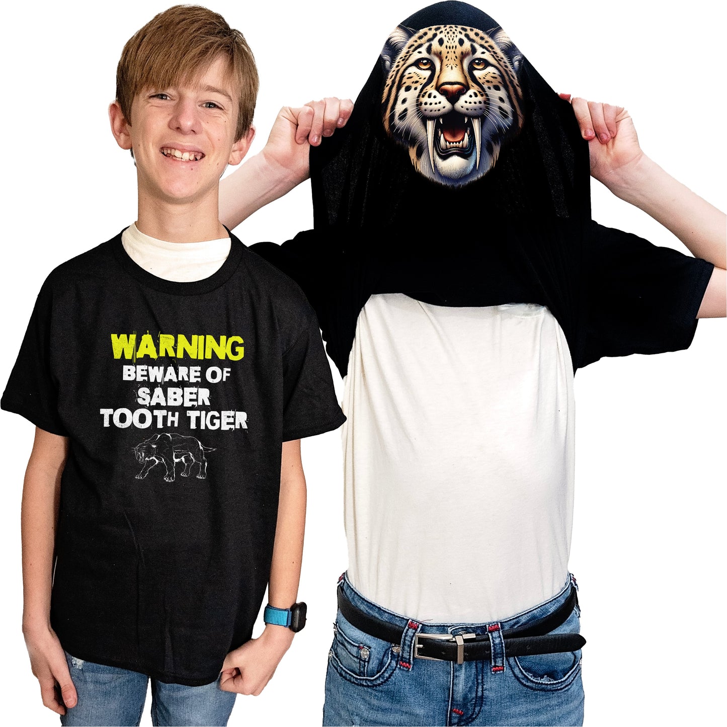 Beware of Saber Tooth Tiger Flip Shirt - Funny Smilodon T-Shirt Flip Tee