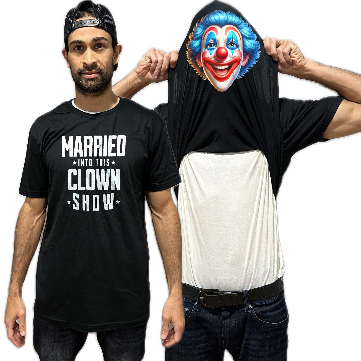 Married into this Clown Show Flip Shirt - Funny Clown Face T-Shirt Flip Tee