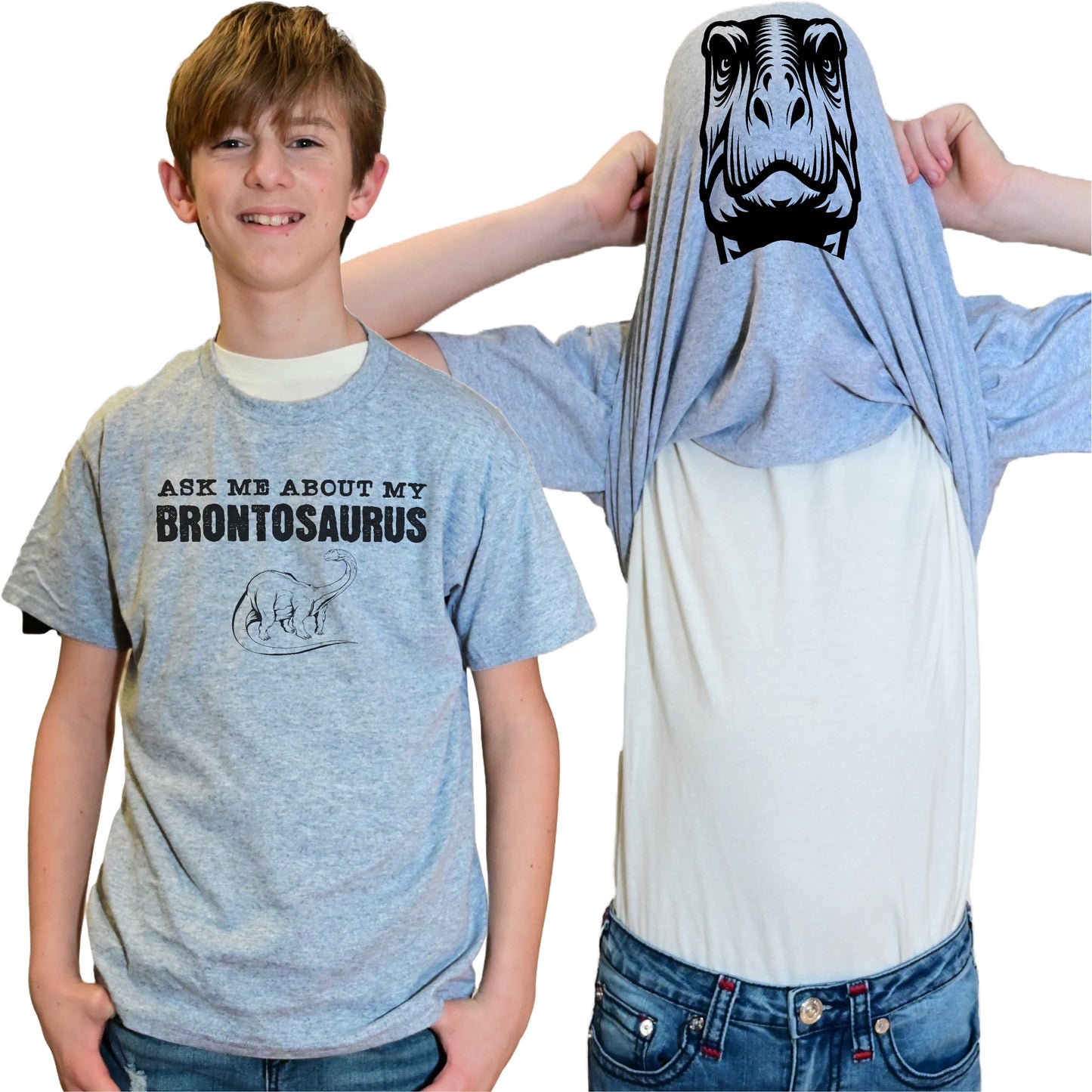 Ask Me About My Brontosaurus Flip Shirt - Funny Dinosaur T-Shirt Flip Tee