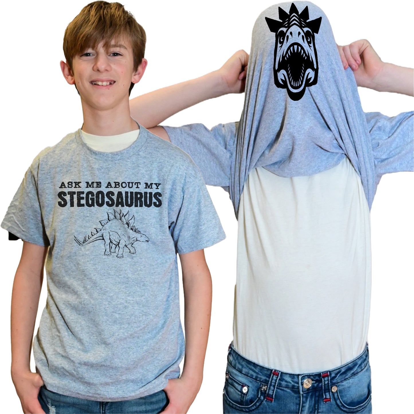 Ask Me About My Stegosaurus Flip Shirt - Funny Dinosaur T-Shirt Flip Tee
