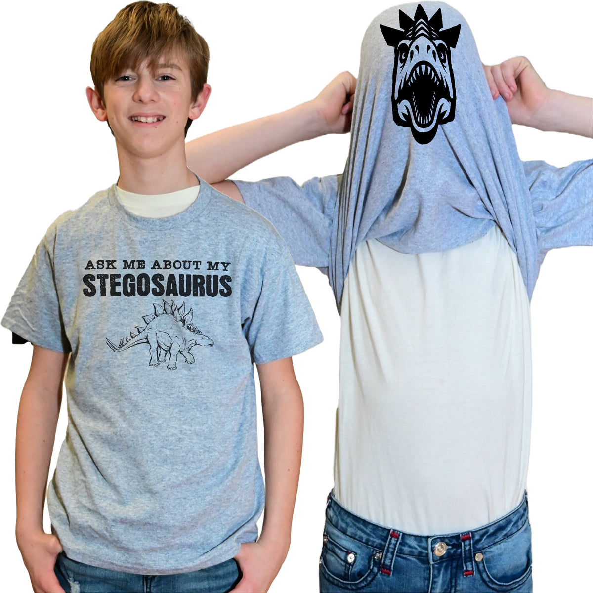 Ask Me About My Stegosaurus Flip Shirt - Funny Dinosaur T-Shirt Flip Tee