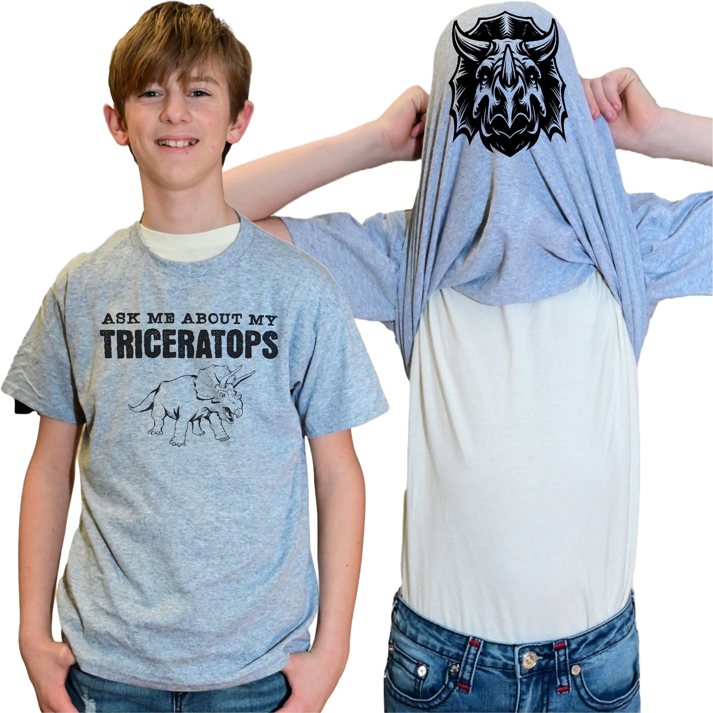 Ask Me About My Triceratops Flip Shirt - Funny Dinosaur T-Shirt Flip Tee