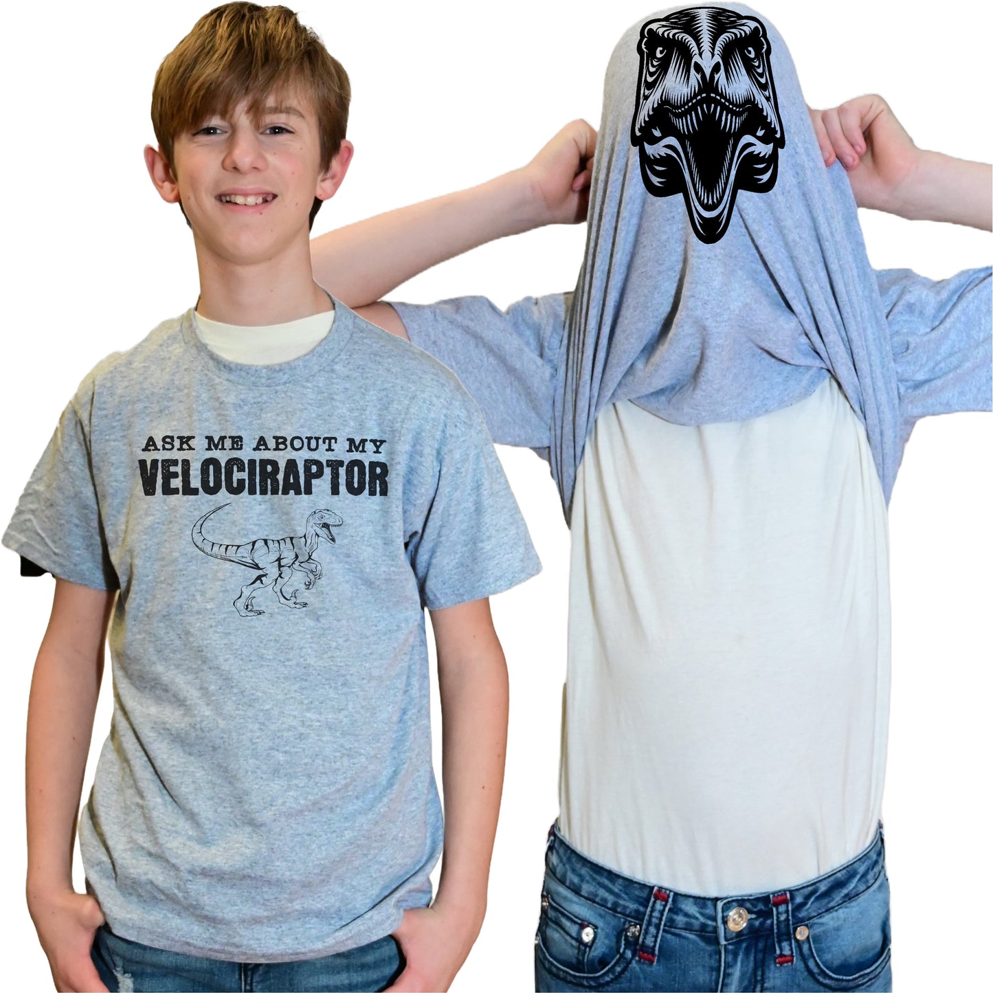 Ask Me About My Velociraptor Flip Shirt - Funny Dinosaur T-Shirt Flip Tee