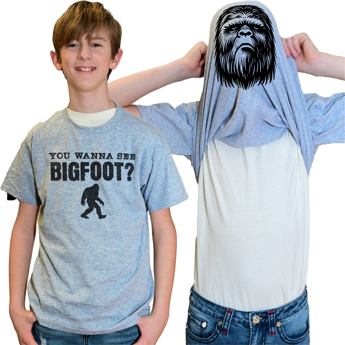 You Wanna See Bigfoot Flip Shirt - Funny Sasquatch Face T-Shirt Flip Tee