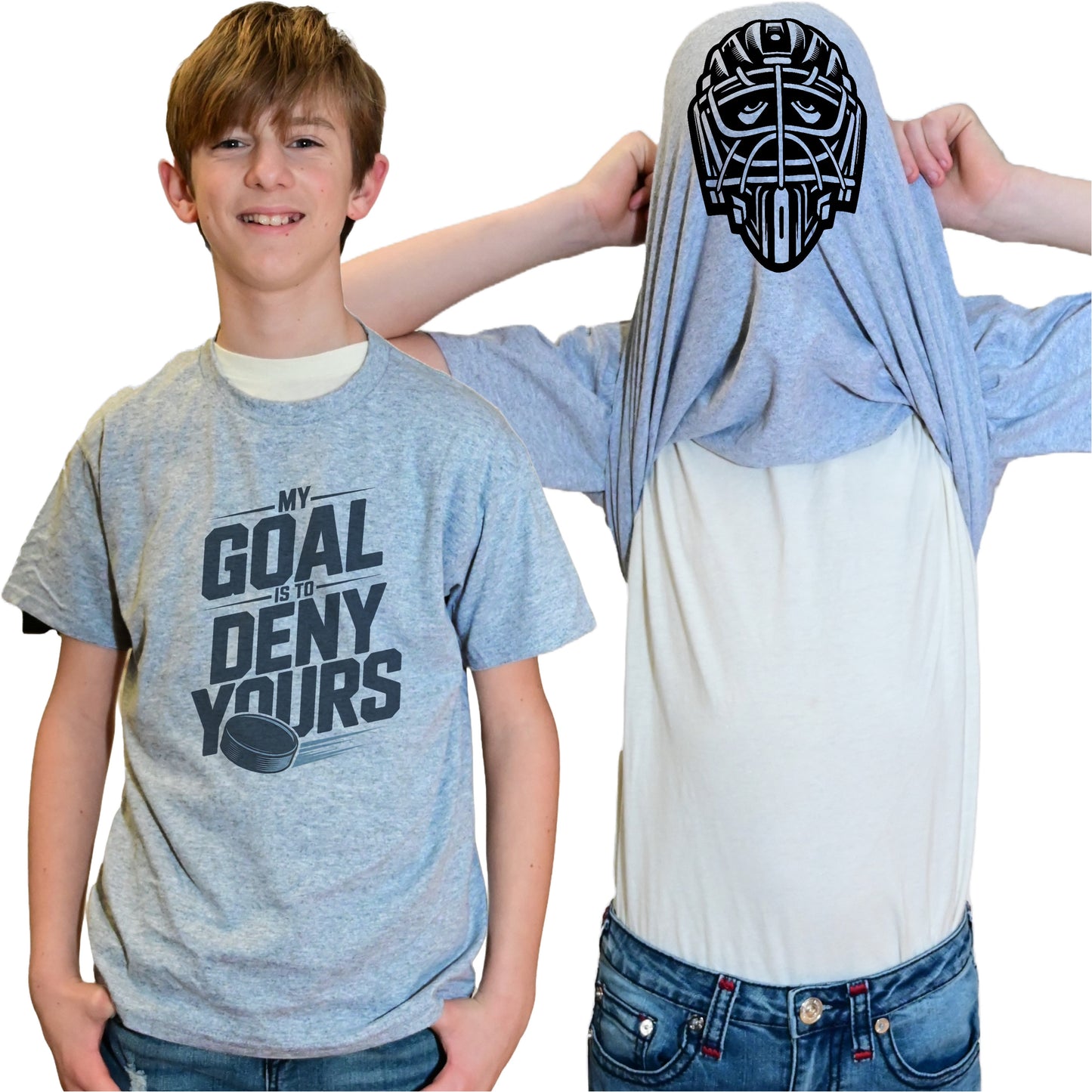 My Goal Is To Deny Yours Goalie Flip Shirt - Funny Hockey Mask Flip Tee