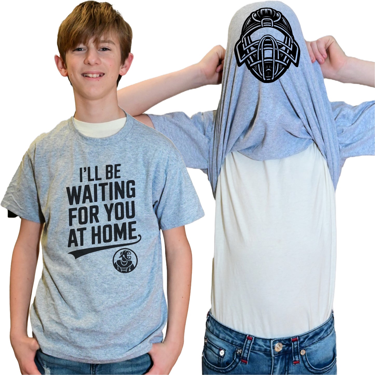 I'll Be Waiting For You At Home Baseball Quote Flip Shirt - Funny Catcher Mask Flip Tee