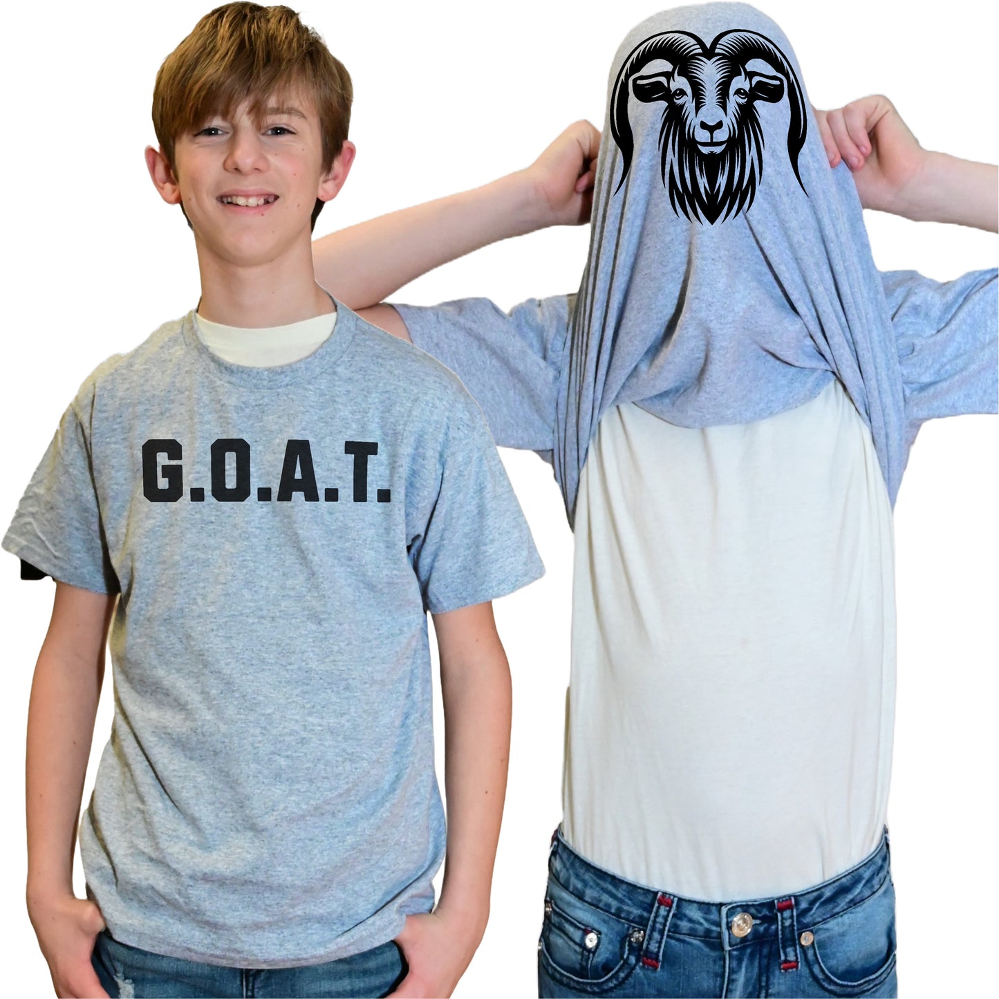 G.O.A.T Goat Flip Shirt - Funny Greatest Of All Time T-Shirt - Animal Face Flip Tee