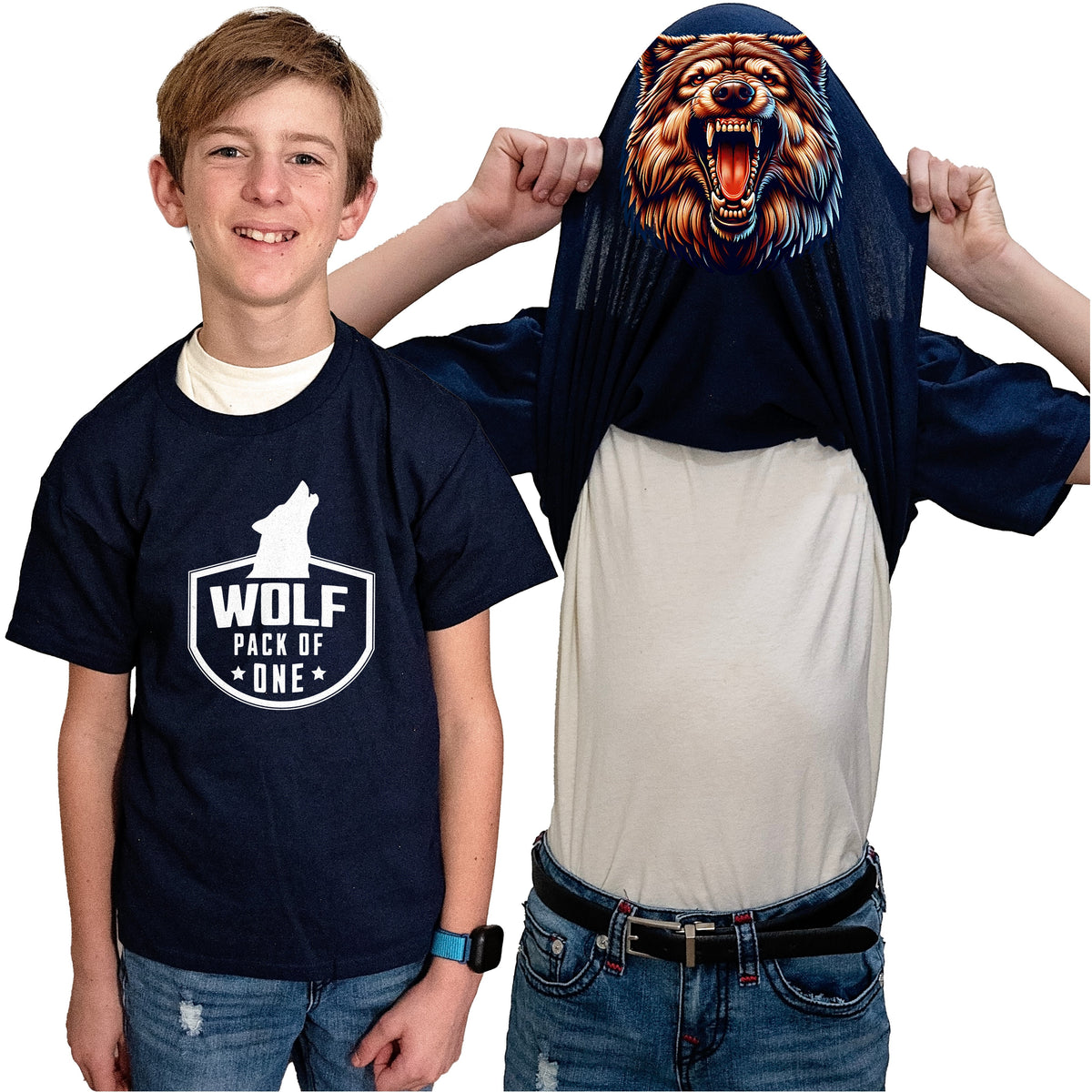 Wolf Pack of One Flip Shirt - Funny Wolf Face T-Shirt Flip Tee