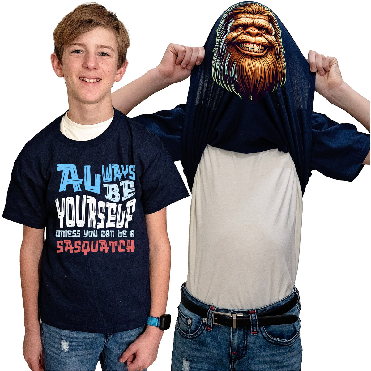 Always Be Yourself Unless You Can Be A Sasquatch Flip Shirt - Funny Bigfoot Face T-Shirt Flip Tee