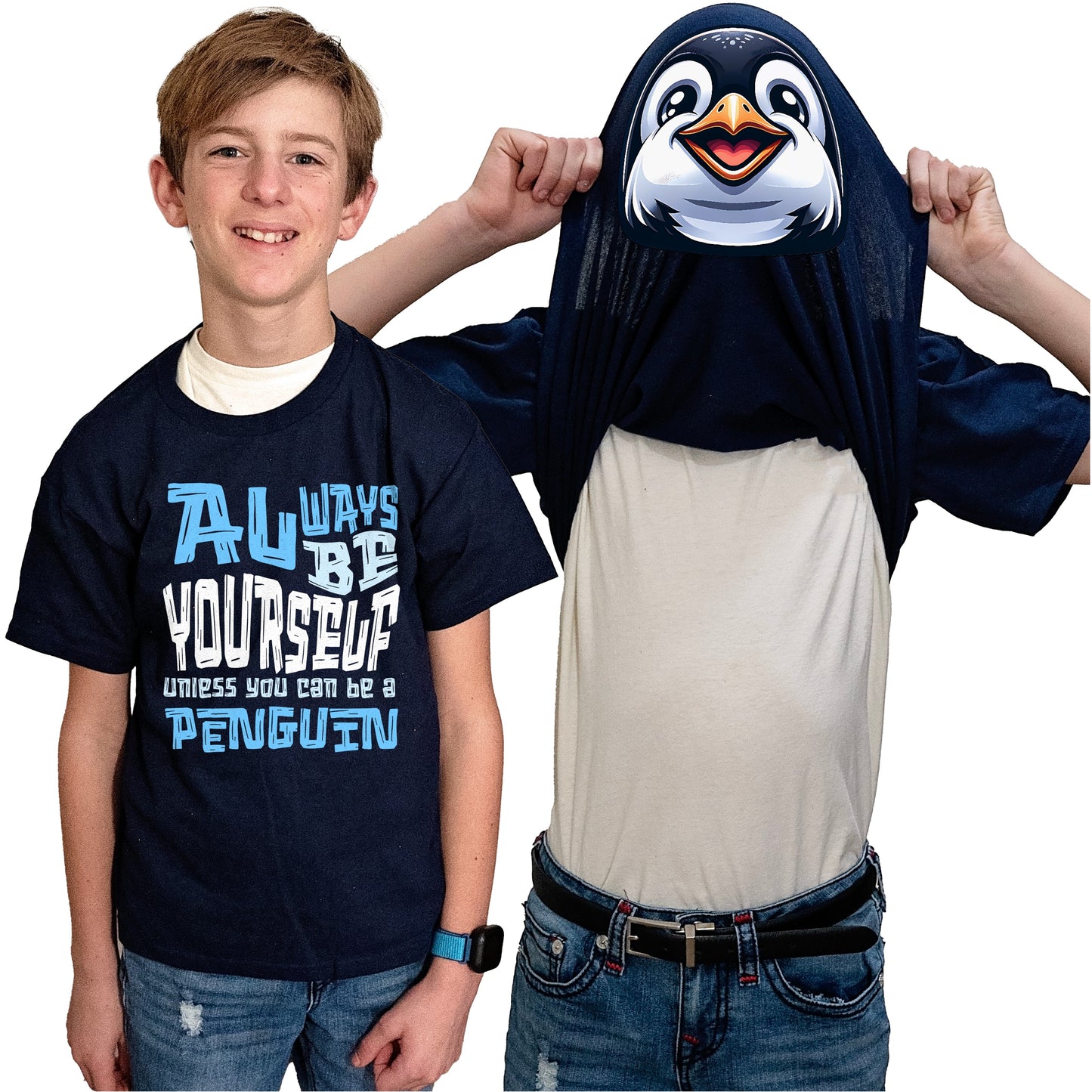 Always Be Yourself Unless You Can Be A Penguin Flip Shirt - Funny Penguin Face T-Shirt Flip Tee