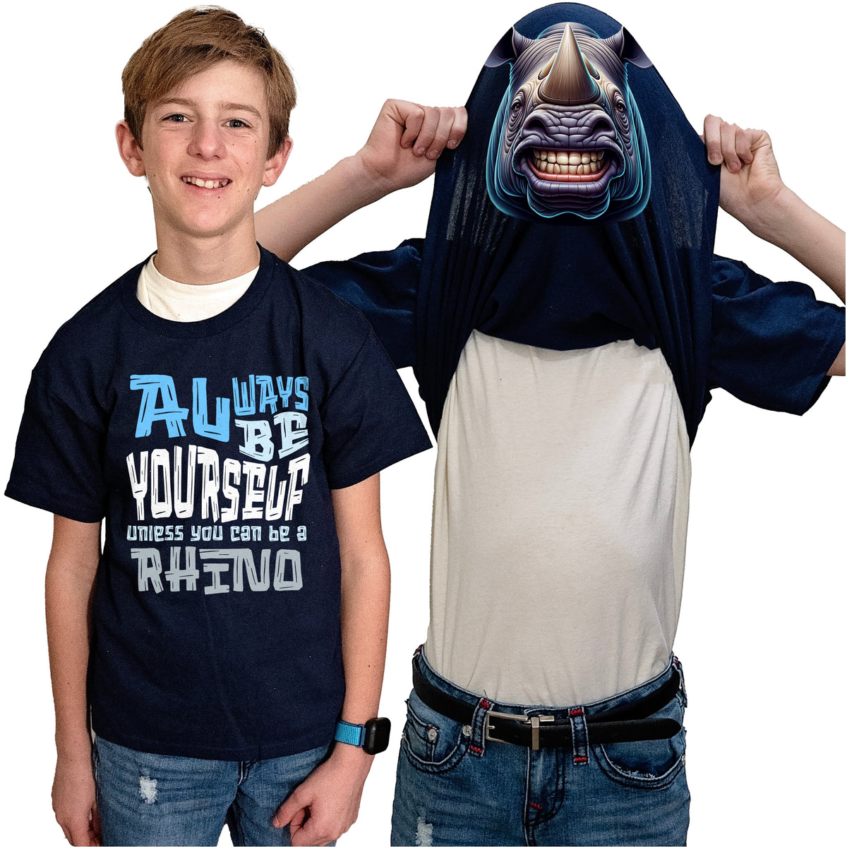 Always Be Yourself Unless You Can Be A Rhino Flip Shirt - Funny Rhinoceros Face T-Shirt Flip Tee