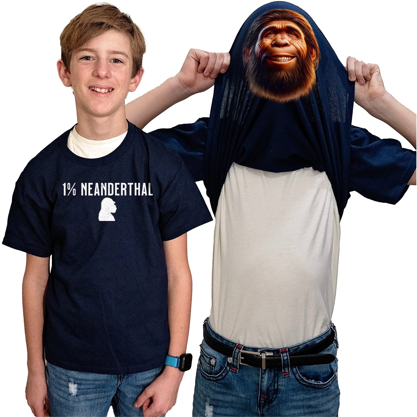 1% Neanderthal Flip Shirt - Funny Caveman Face T-Shirt Flip Tee