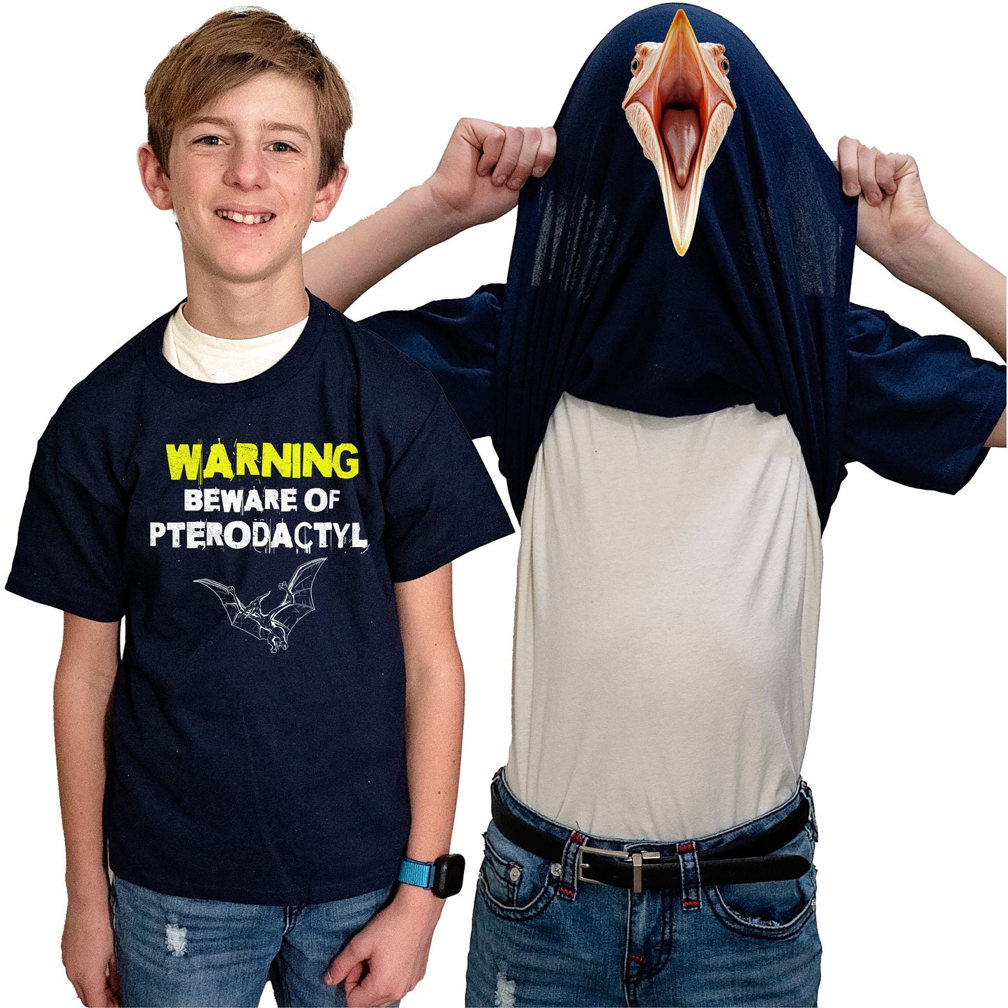 Beware of Pterodactyl Flip Shirt - Funny Dinosaur T-Shirt Flip Tee