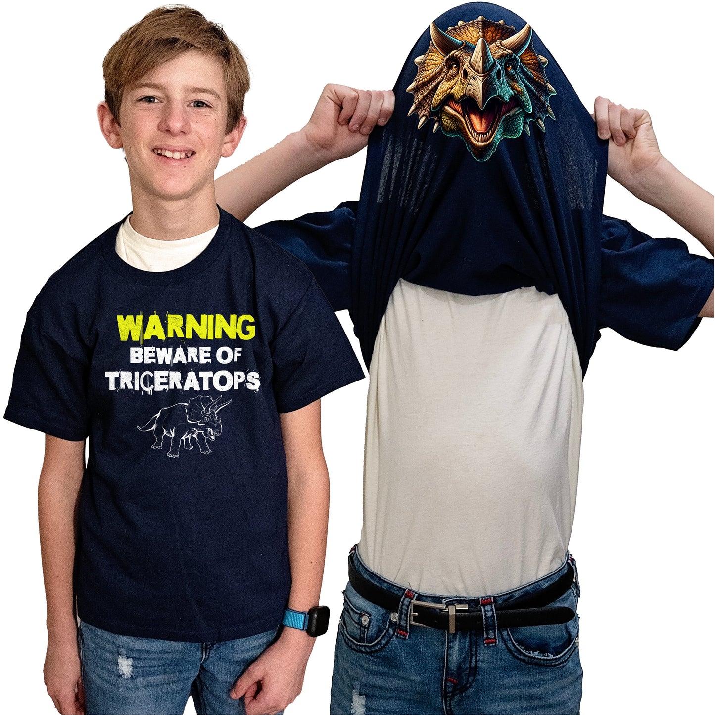 Beware of Triceratops Flip Shirt - Funny Dinosaur T-Shirt Flip Tee