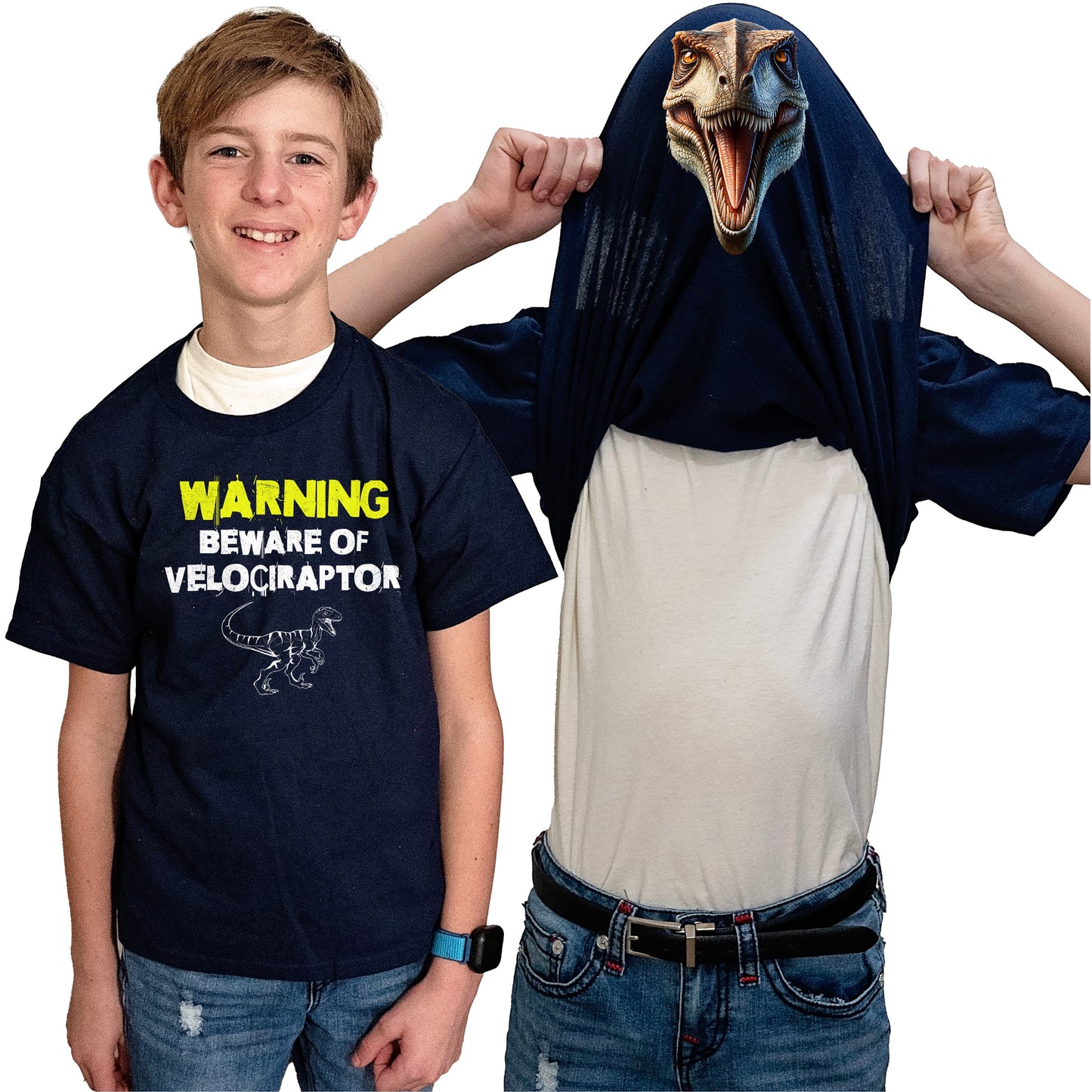 Beware of Velociraptor Flip Shirt - Funny Dinosaur T-Shirt Flip Tee
