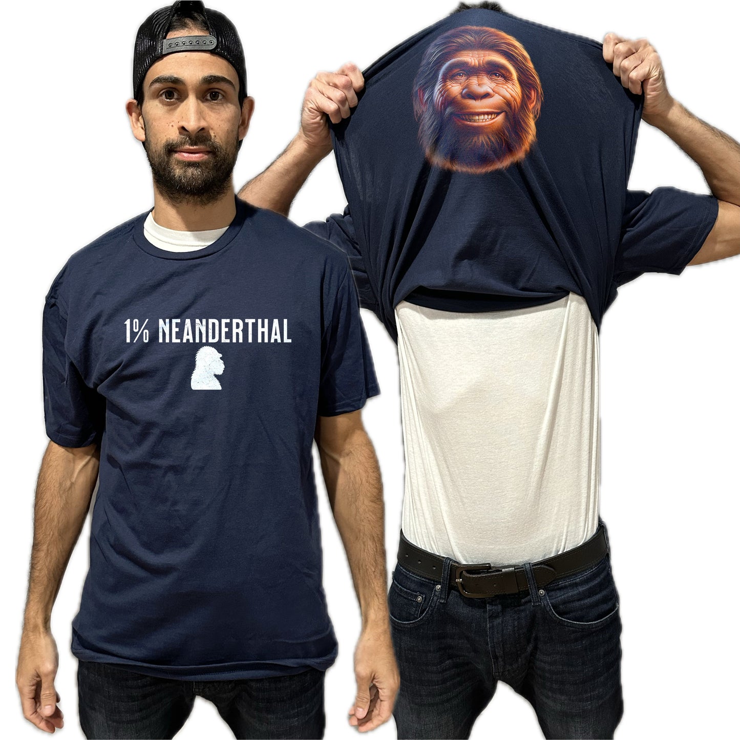 1% Neanderthal Flip Shirt - Funny Caveman Face T-Shirt Flip Tee