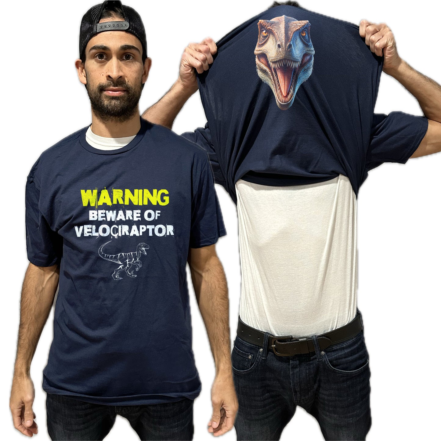 Beware of Velociraptor Flip Shirt - Funny Dinosaur T-Shirt Flip Tee
