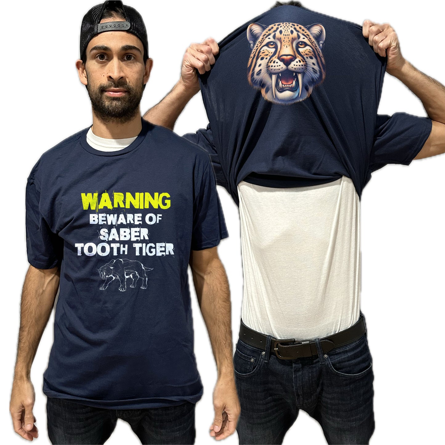 Beware of Saber Tooth Tiger Flip Shirt - Funny Smilodon T-Shirt Flip Tee