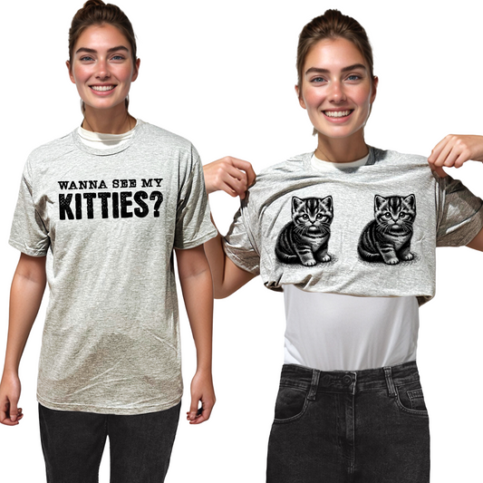 Wanna See My Kitties Flip Shirt - Funny Cat T-Shirt Flip Tee - Adult Humor Gift for Women