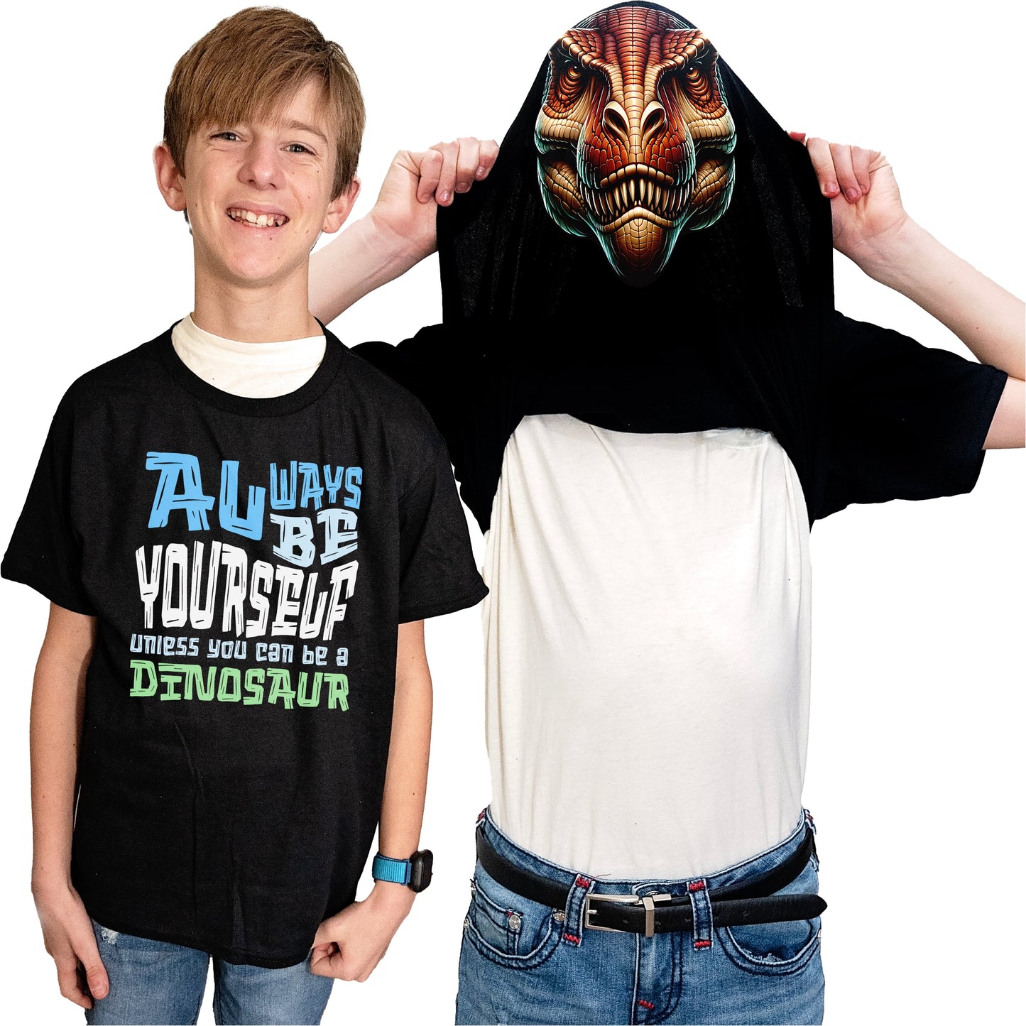 Always Be Yourself Unless You Can Be A Dinosaur Flip Shirt - Funny T-Rex Face T-Shirt Flip Tee