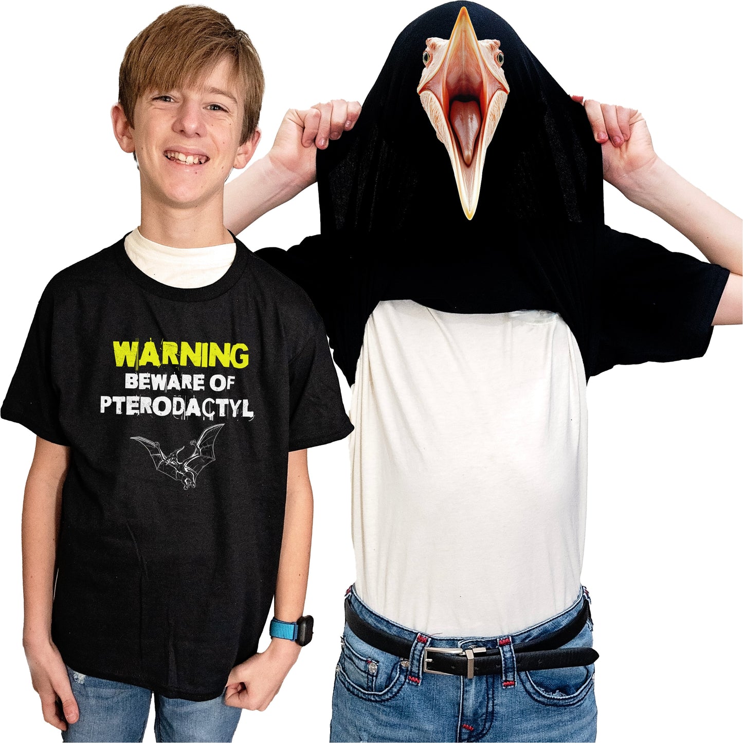 Beware of Pterodactyl Flip Shirt - Funny Dinosaur T-Shirt Flip Tee