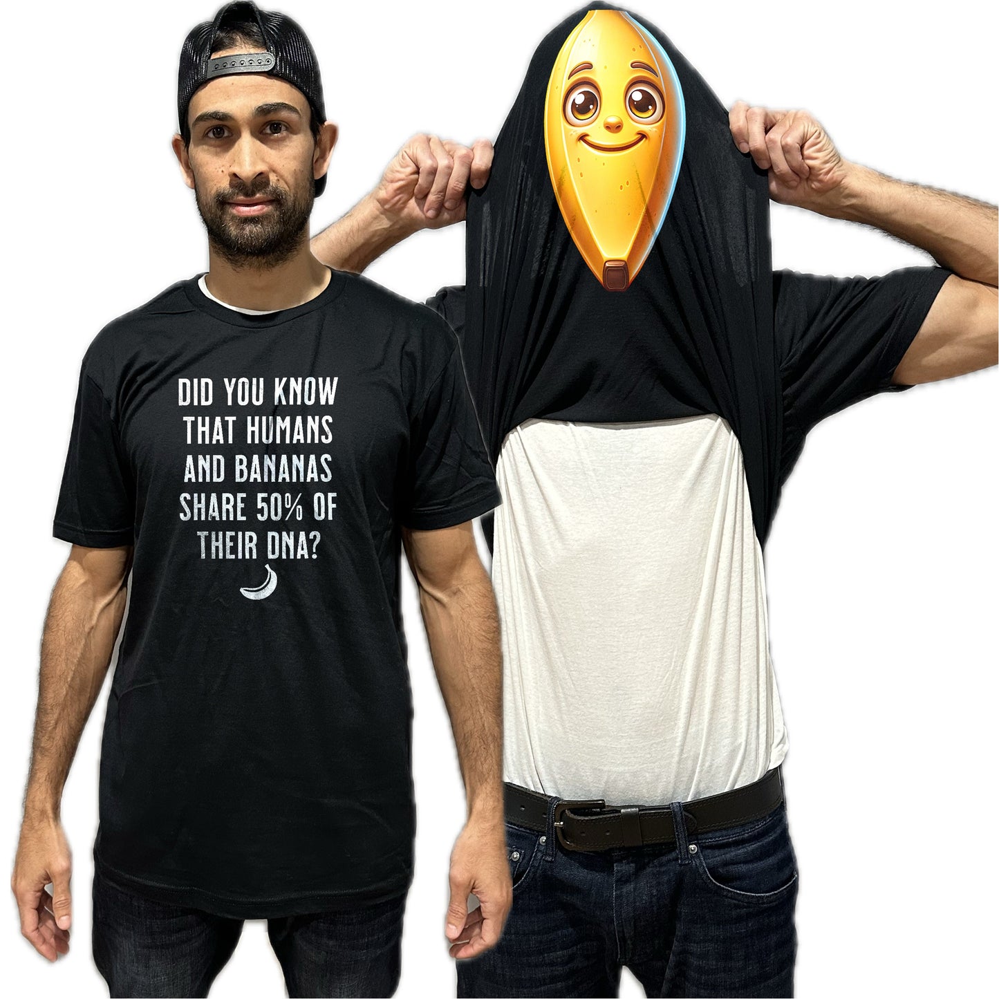 Humans Share 50% DNA with Bananas Flip Shirt - Funny Banana Face T-Shirt Flip Tee