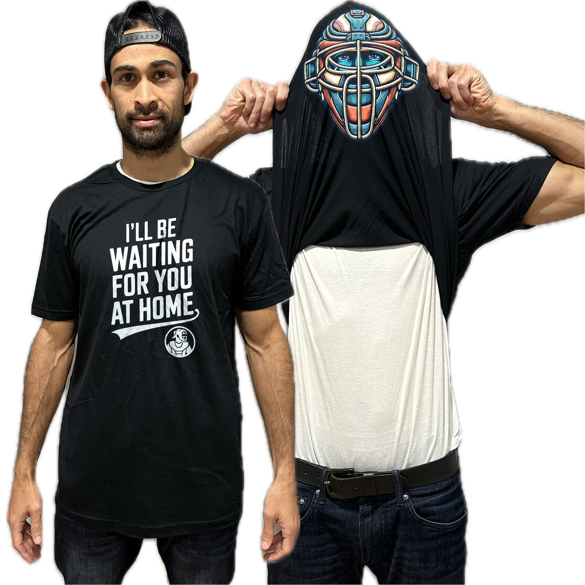 I'll Be Waiting For You At Home Baseball Flip Shirt - Funny Catcher Mask Flip Tee