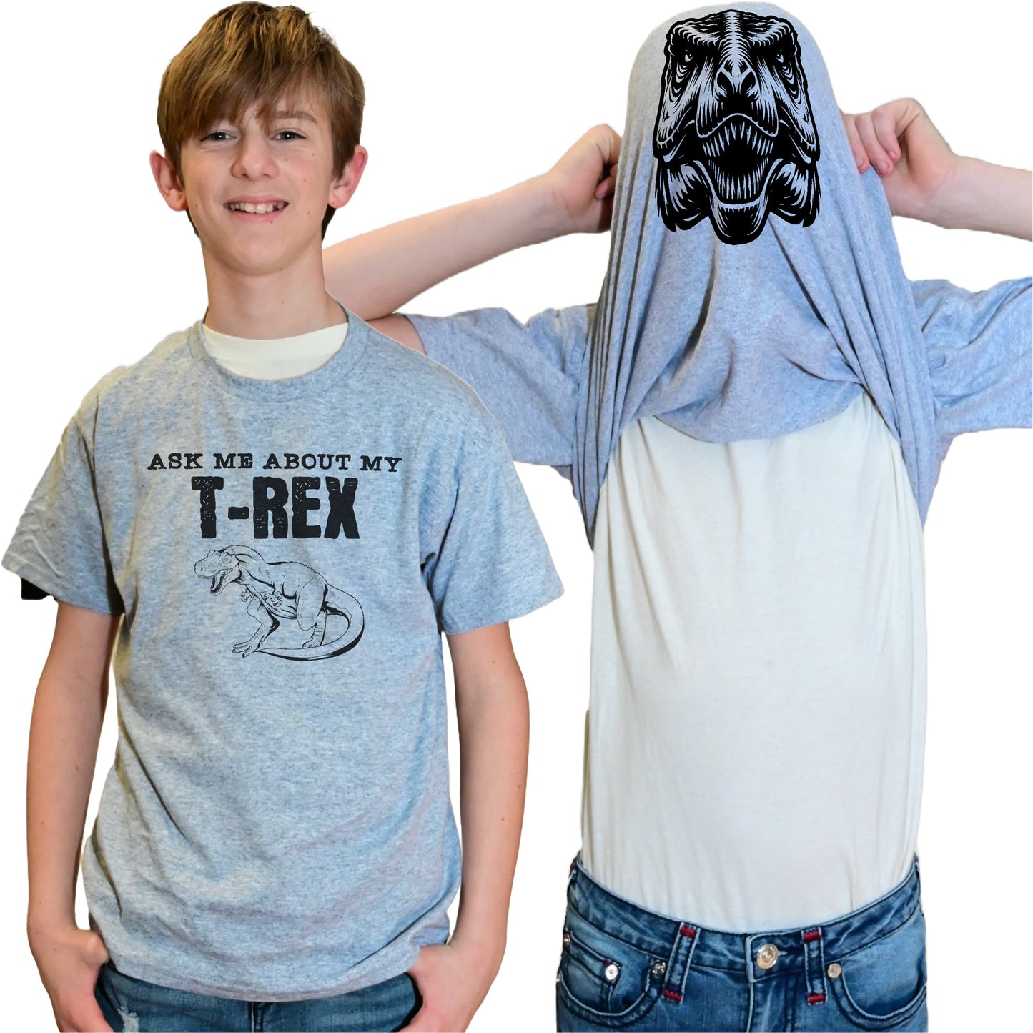 Ask Me About My T-Rex Flip Shirt - Funny Dinosaur T-Shirt Flip Tee