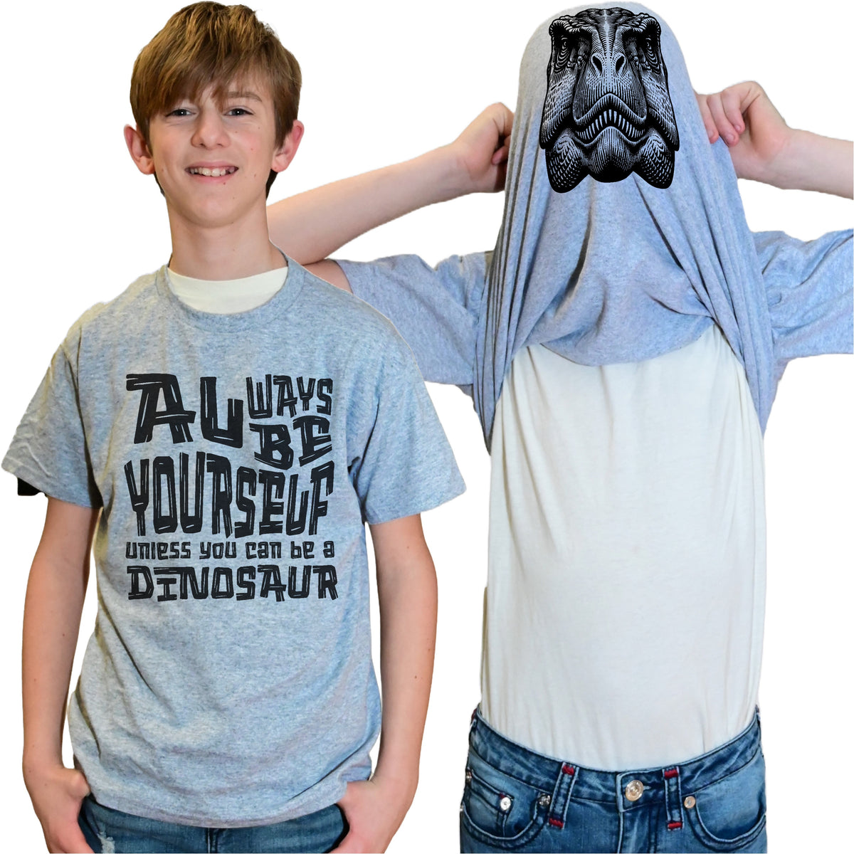 Always Be Yourself Unless You Can Be A Dinosaur Flip Shirt - Funny T-Rex Face Flip Tee T-Shirt