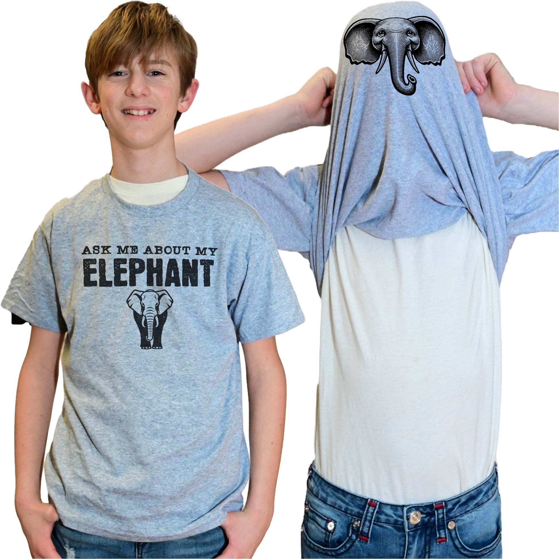 Ask Me About My Elephant Flip Shirt - Funny Elephant T-Shirt - Adult and Youth Sizes