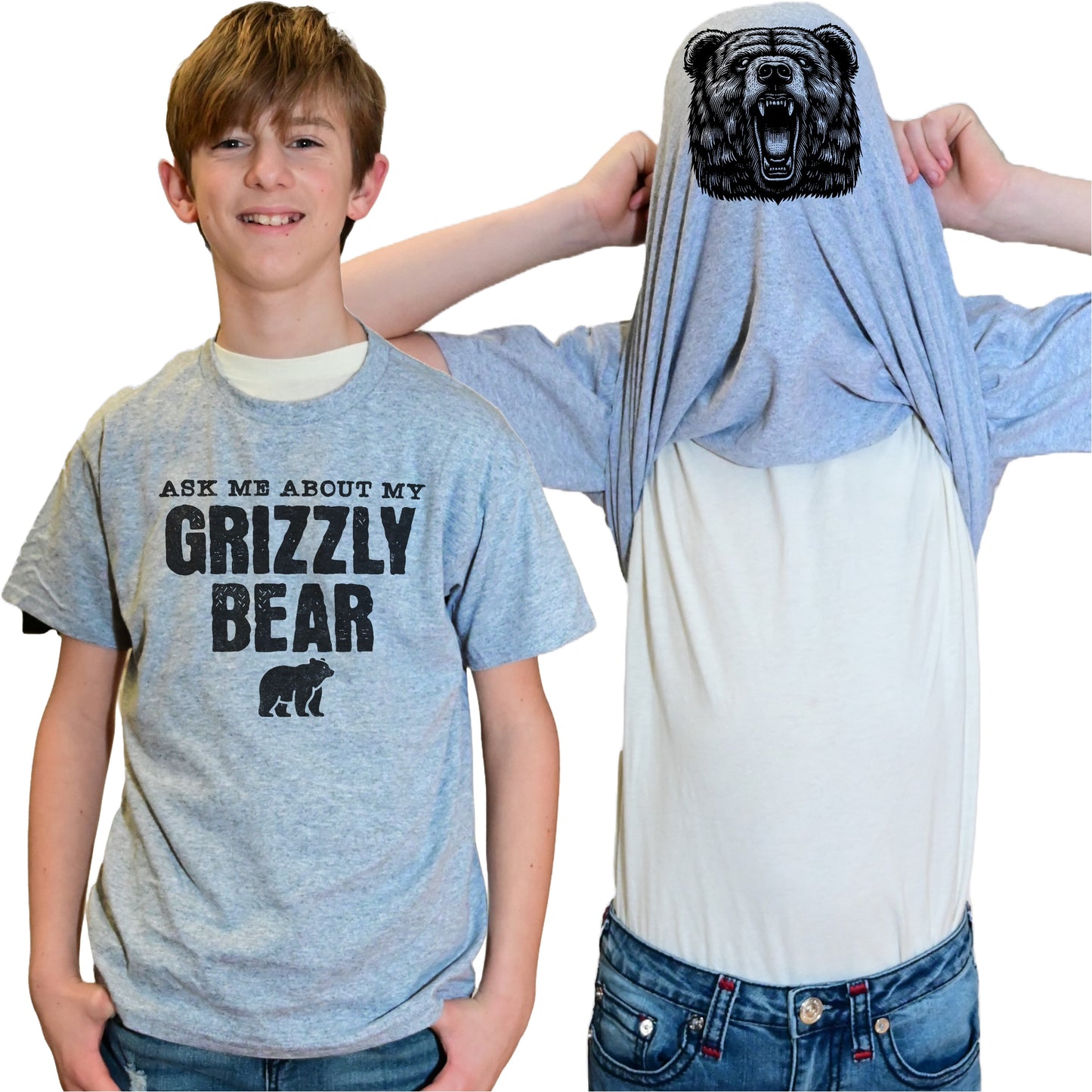 Ask Me About My Grizzly Bear Flip Shirt - Funny Grizzly Bear T-Shirt - Adult and Youth Sizes