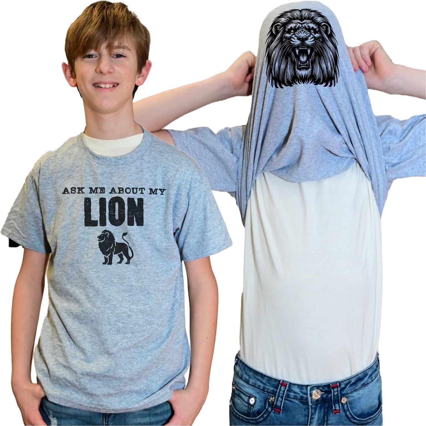 Ask Me About My Lion Flip Shirt - Funny African Lion T-Shirt - Adult and Youth Sizes