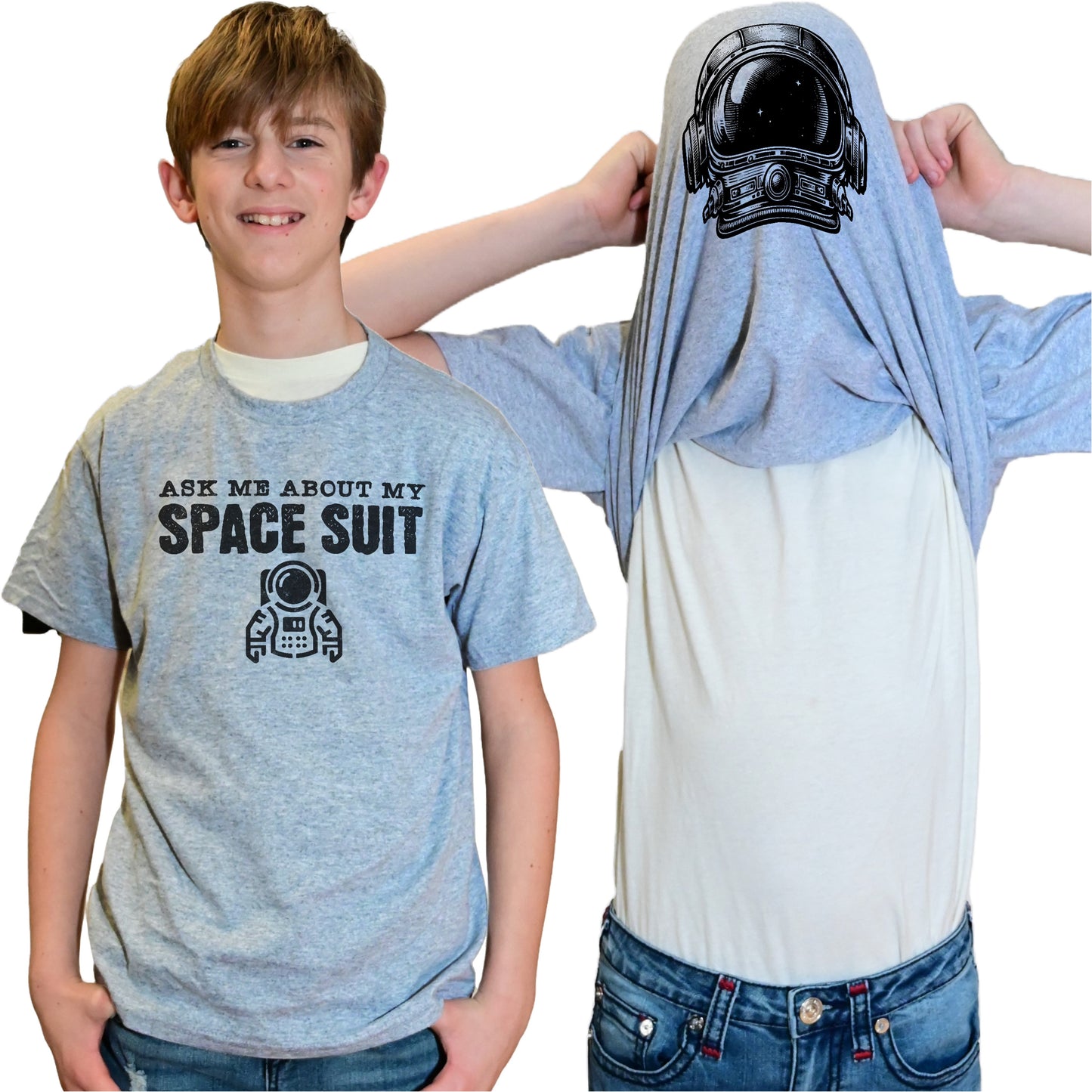 Ask Me About My Space Suit Flip Shirt - Funny Astronaut T-Shirt - Adult and Youth Sizes
