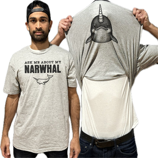 Ask Me About My Narwhal Flip Shirt - Funny Whale T-Shirt - Adult and Youth Sizes
