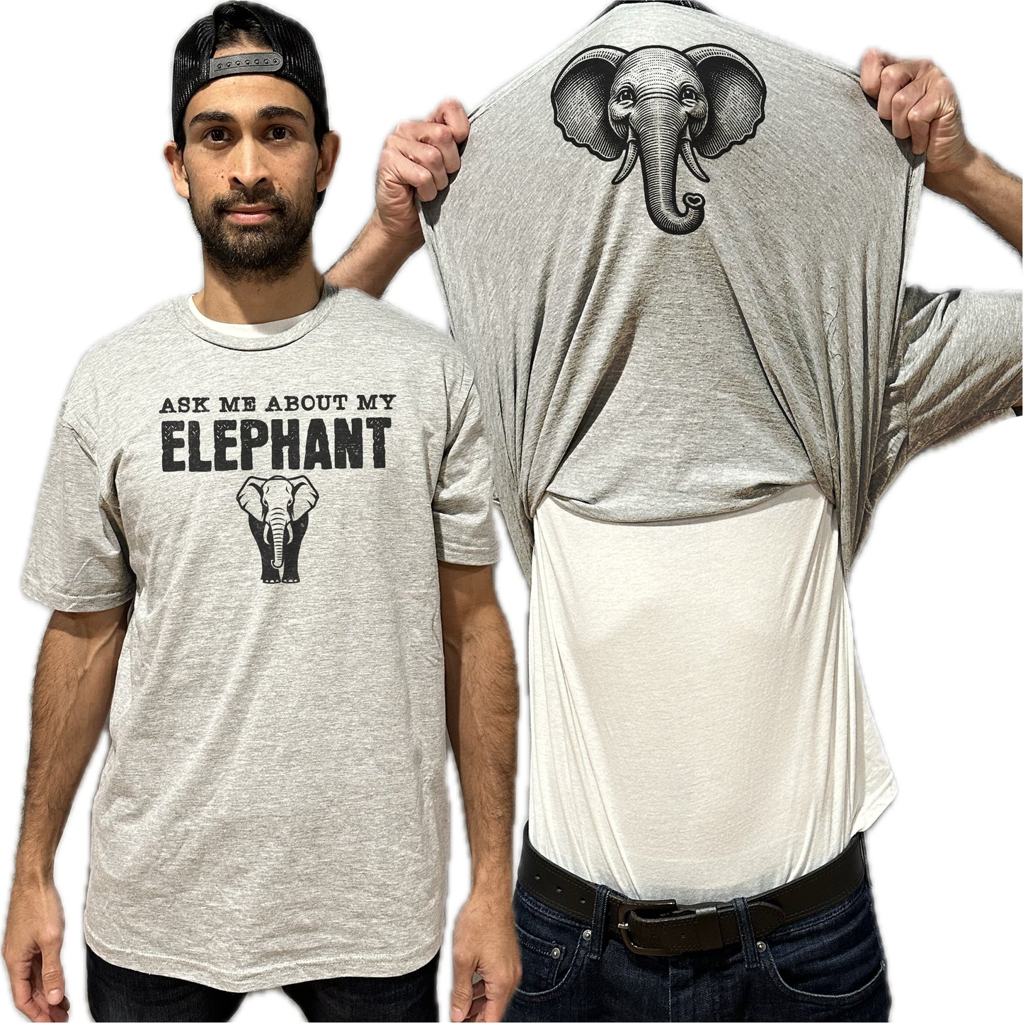 Ask Me About My Elephant Flip Shirt - Funny Elephant T-Shirt - Adult and Youth Sizes
