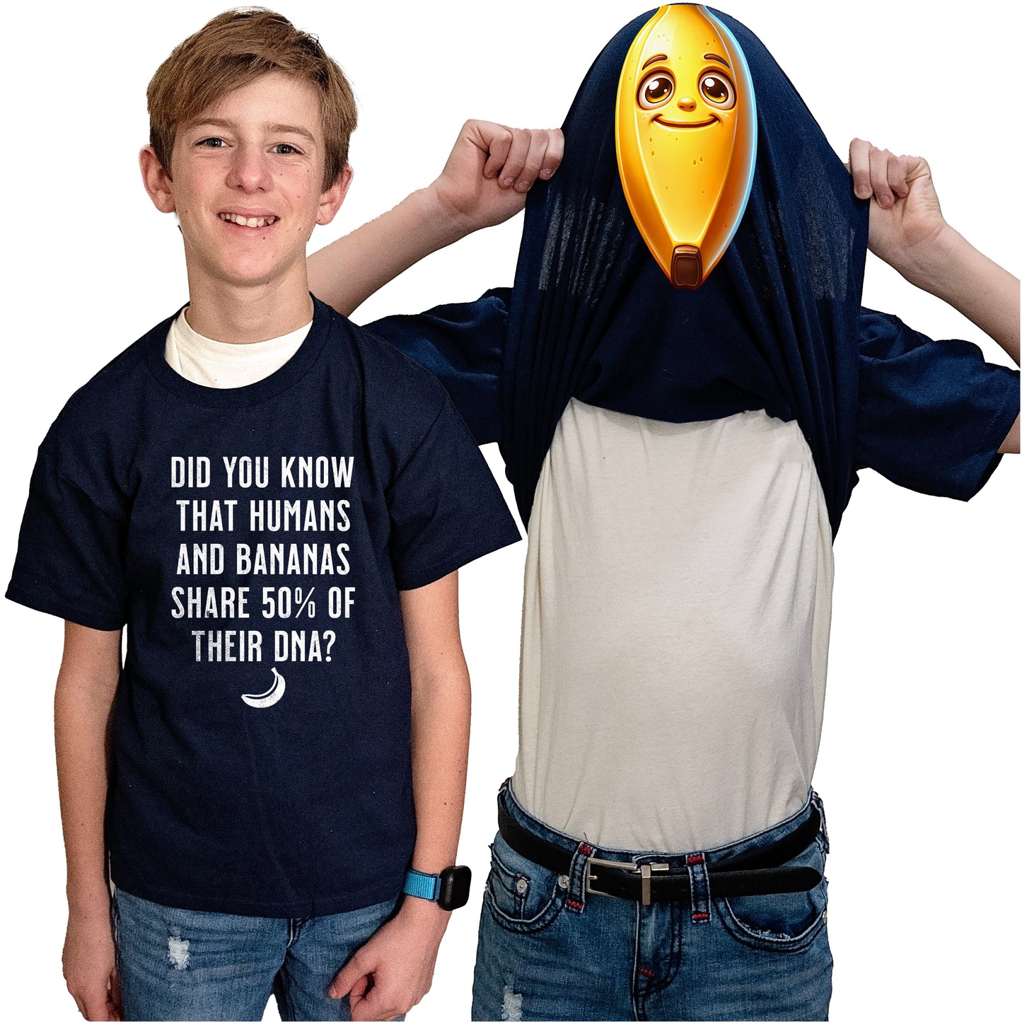 Humans Share 50% DNA with Bananas Flip Shirt - Funny Banana Face T-Shirt Flip Tee
