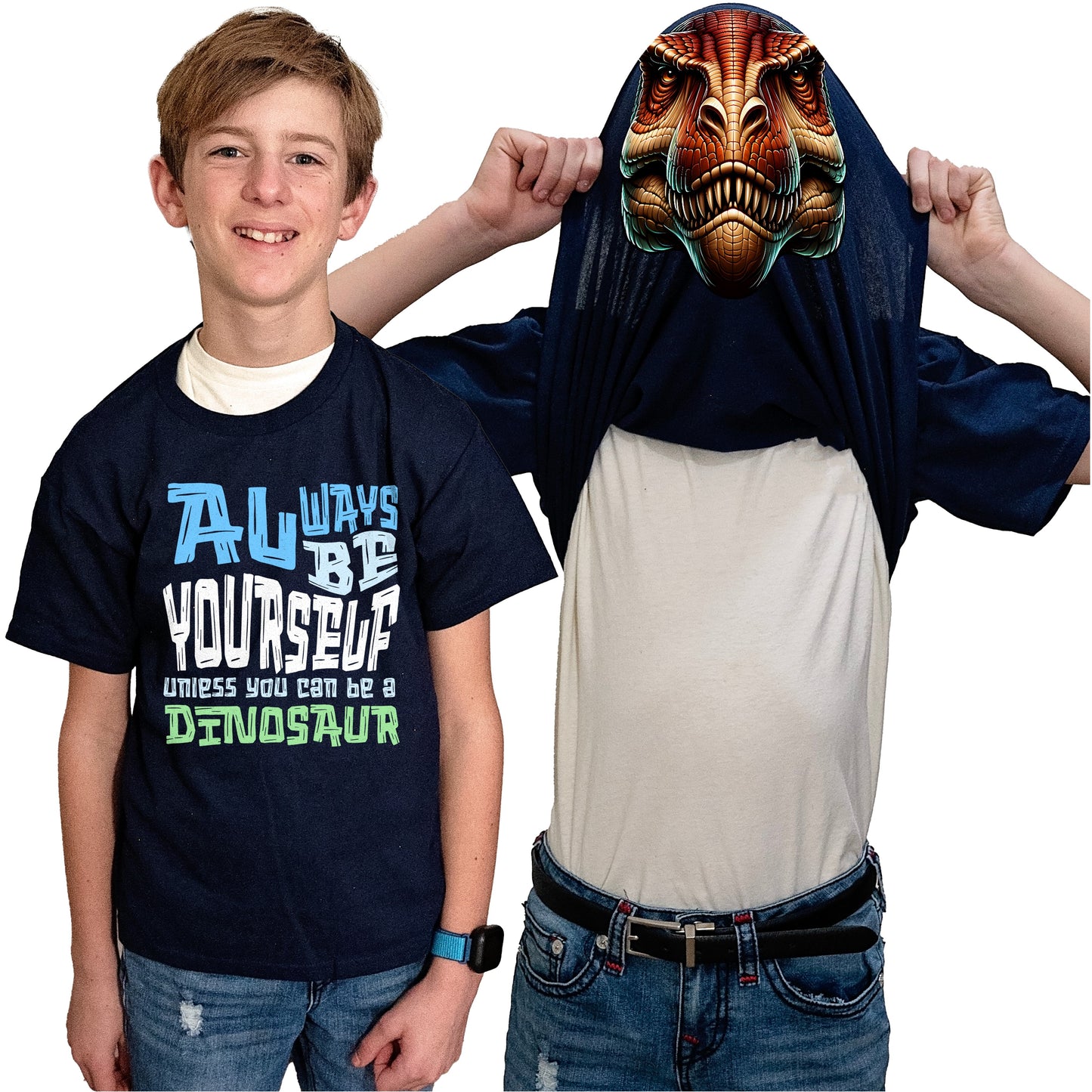 Always Be Yourself Unless You Can Be A Dinosaur Flip Shirt - Funny T-Rex Face T-Shirt Flip Tee