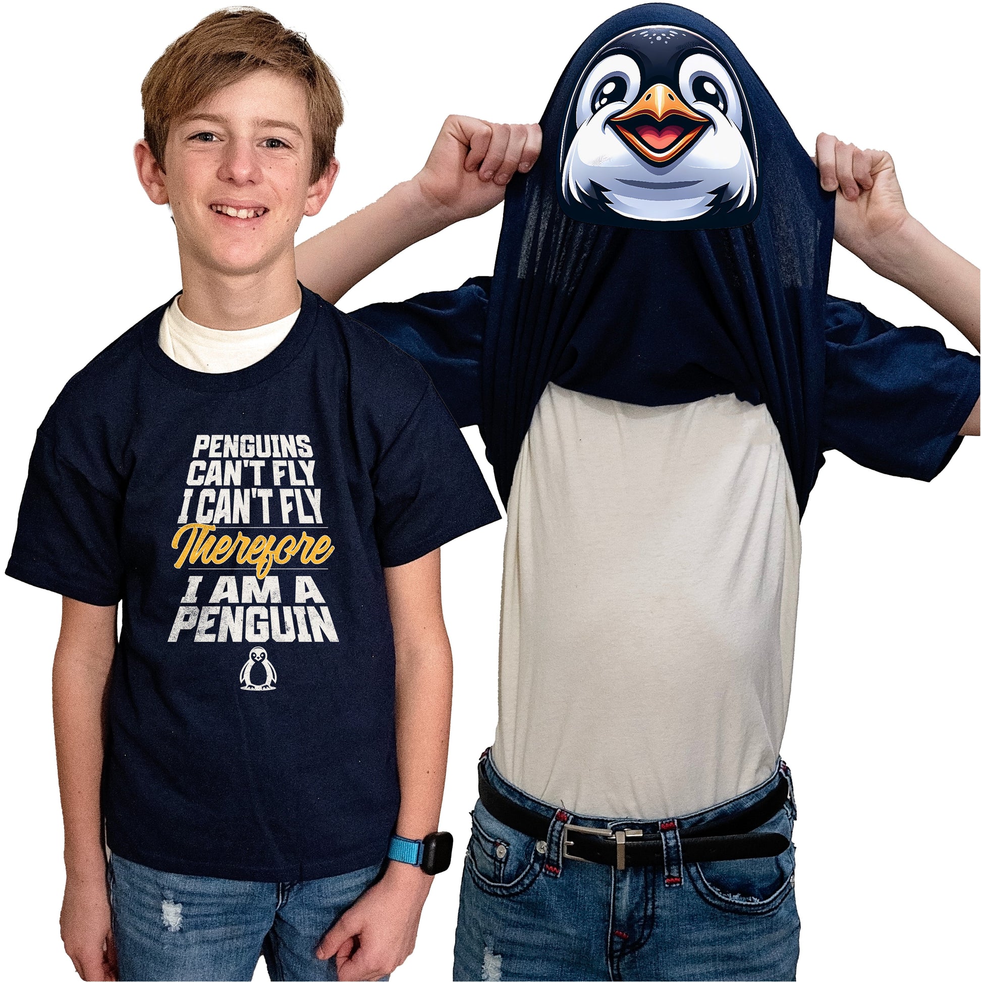 Penguins Can't Fly I Can't Fly Therefore I Am A Penguin Funny Flip Shirt - Animal Face Flip Tee