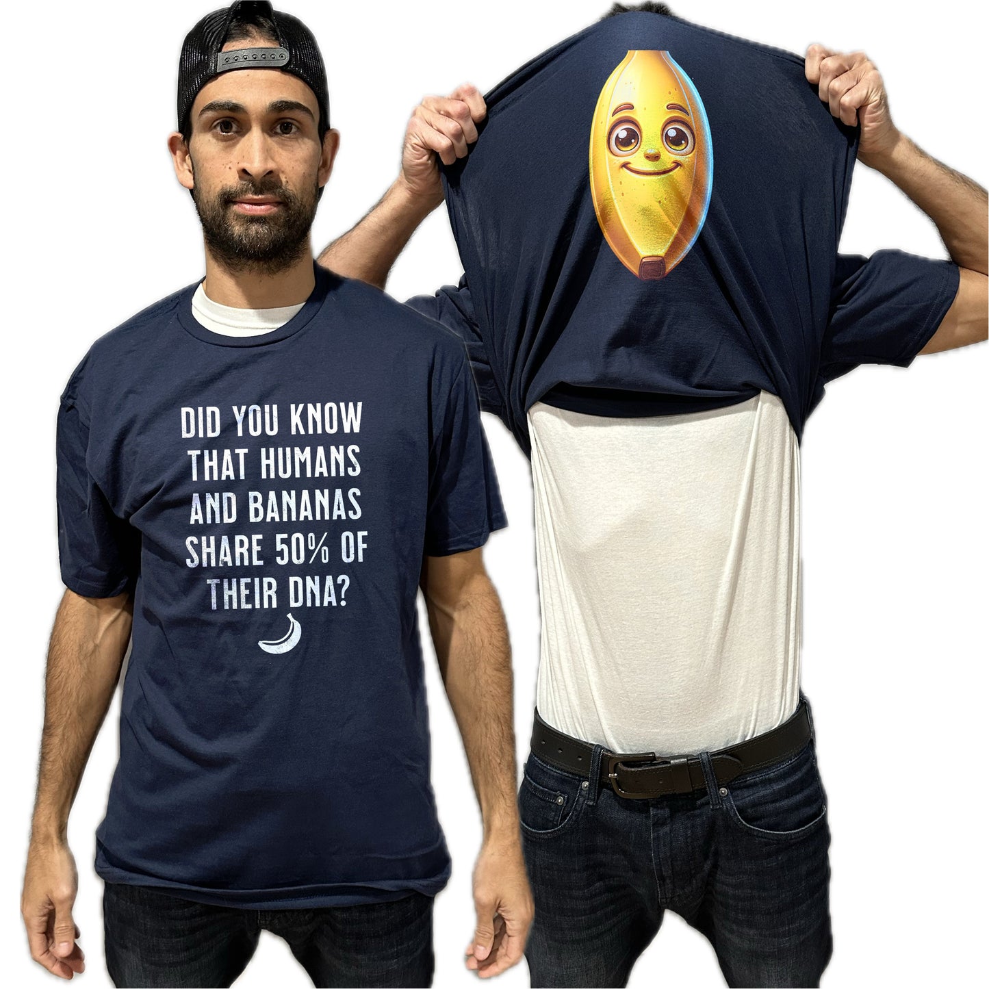 Humans Share 50% DNA with Bananas Flip Shirt - Funny Banana Face T-Shirt Flip Tee