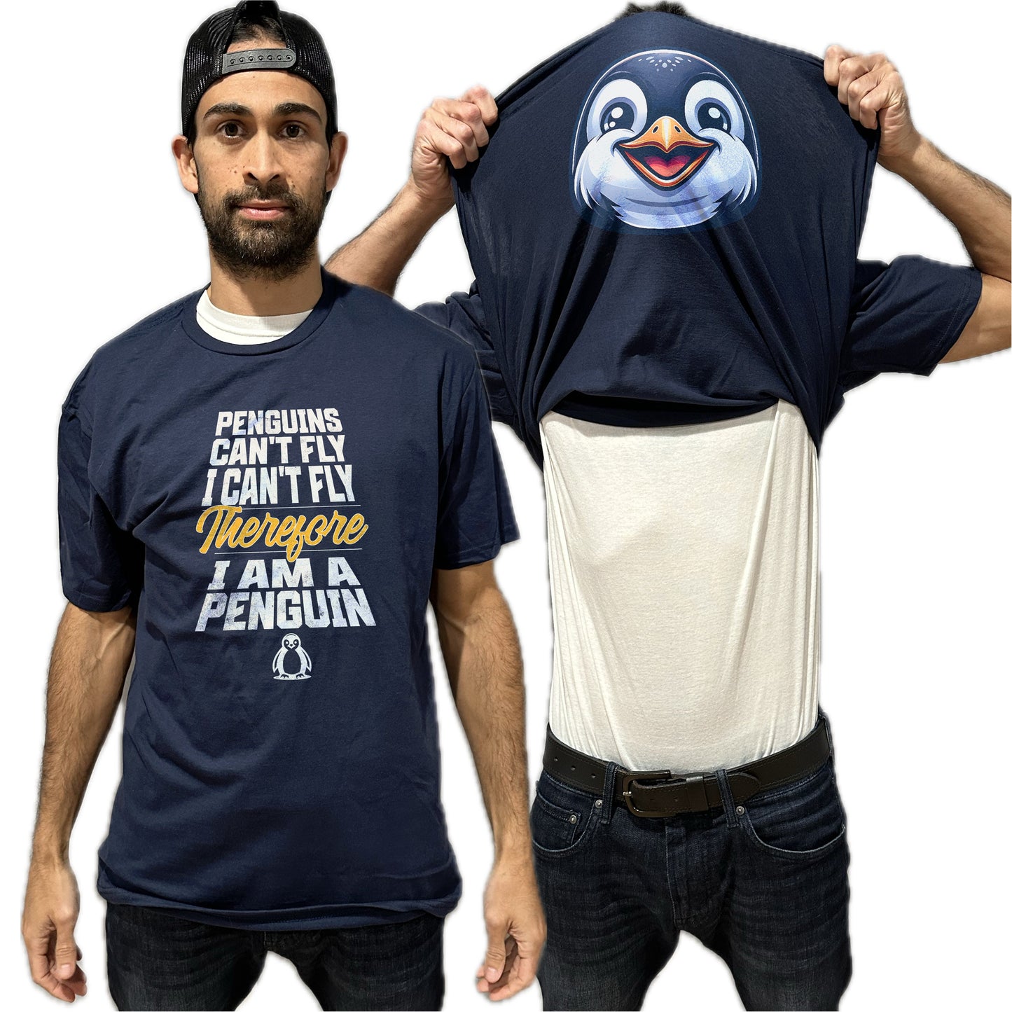 Penguins Can't Fly I Can't Fly Therefore I Am A Penguin Funny Flip Shirt - Animal Face Flip Tee