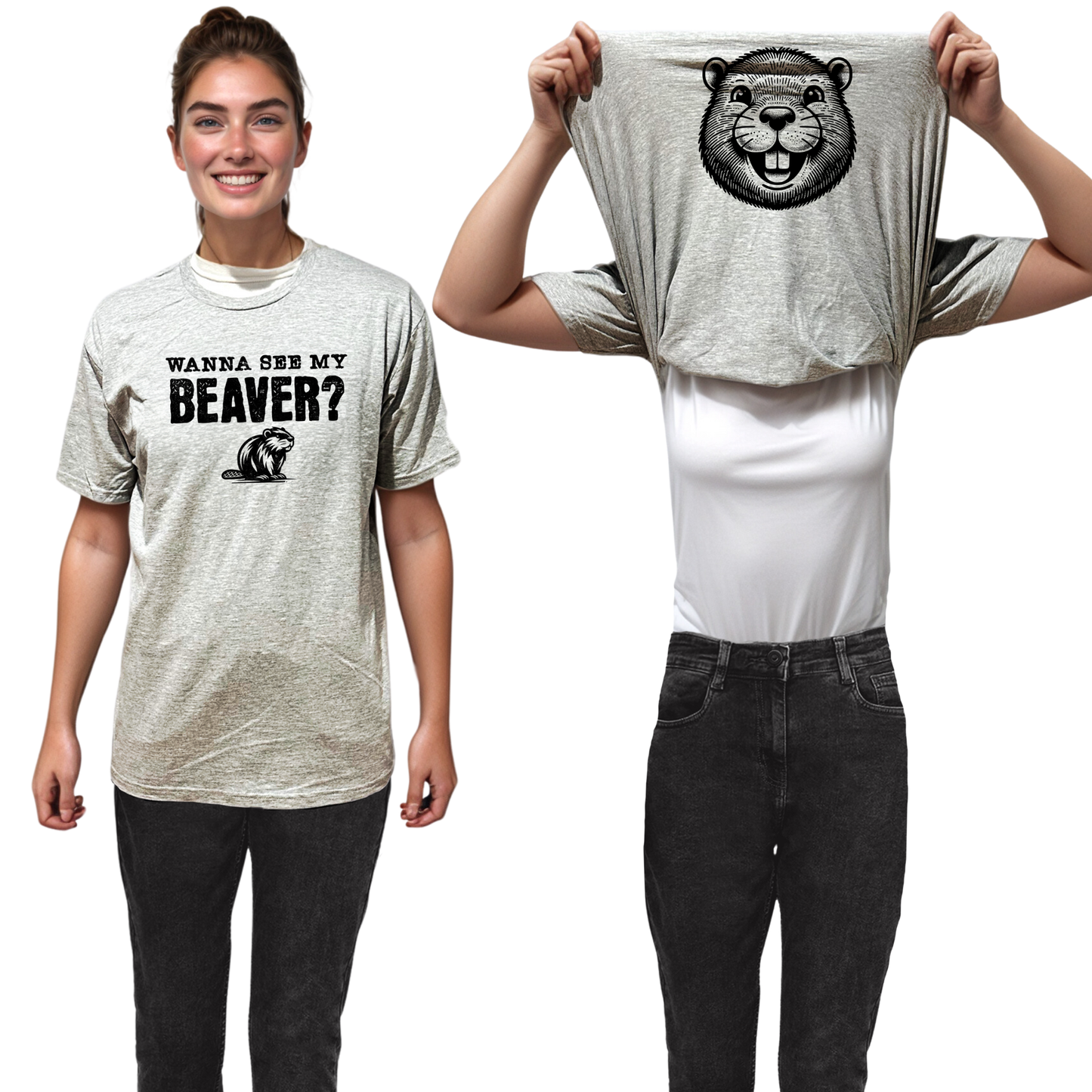 Wanna See My Beaver Flip Shirt - Funny Beaver T-Shirt Flip Tee - NSFW Inappropriate Adult Humor Gift for Women